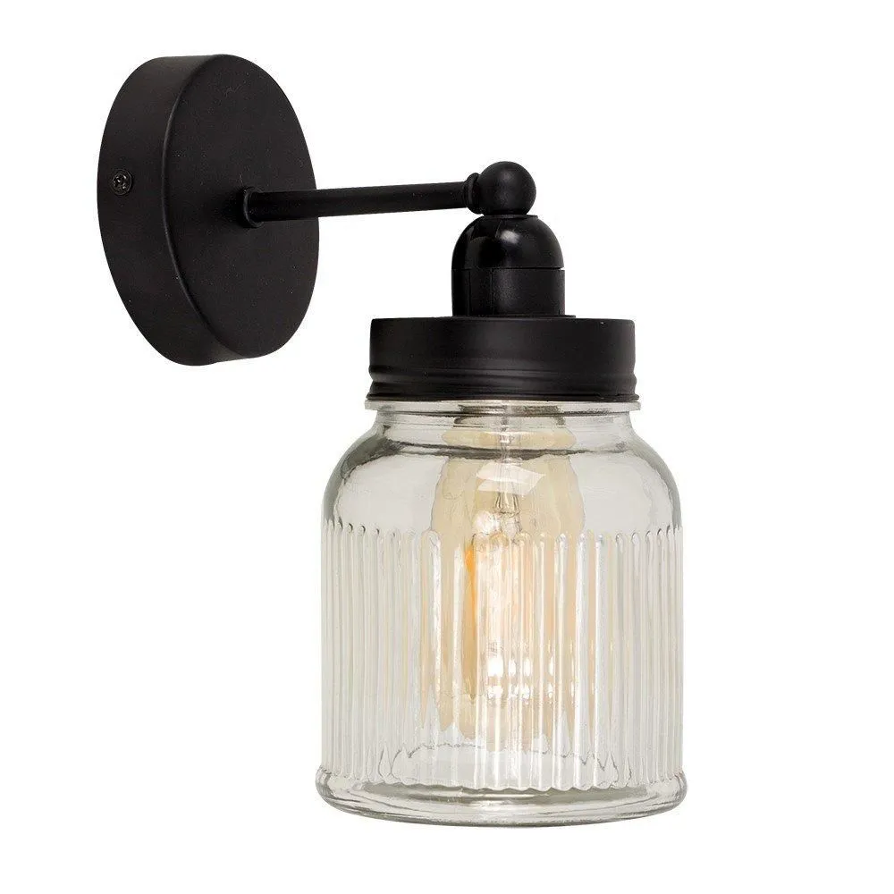 ValueLights Cambourne Ribbed Black Indoor Wall Lantern Fitting