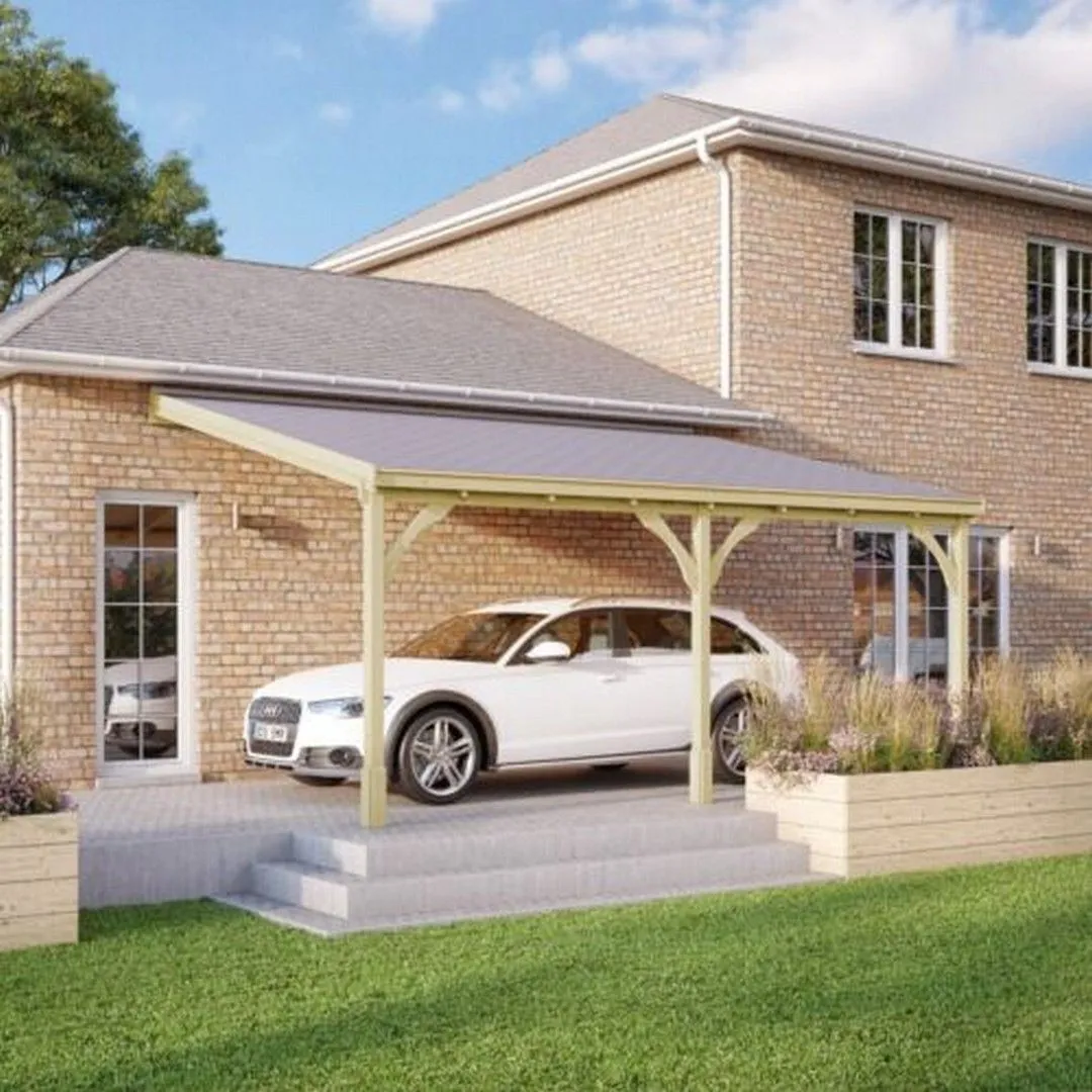 Rutland County Garden Furniture Ltd Felt Shingle Roof Car Port 3 Post, Wood - L300 x W650 cm - Light Green