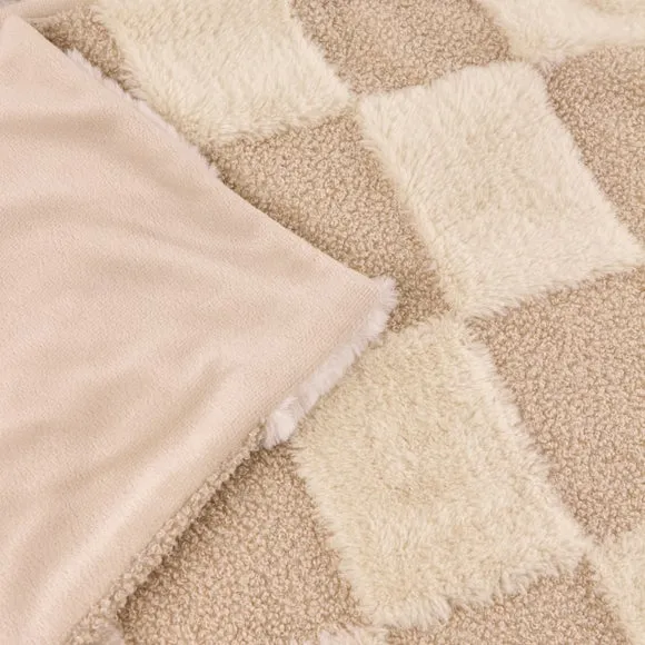 Furn Fur Boucle Check Throw Natural 140 X 180Cm, Cream 2