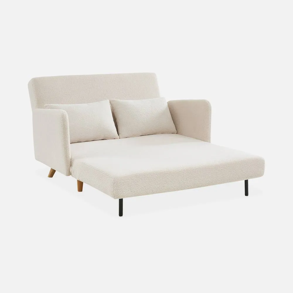 sweeek 2-seater Scandinavian Convertible Sofa With Boucle Fabric in Cream 4