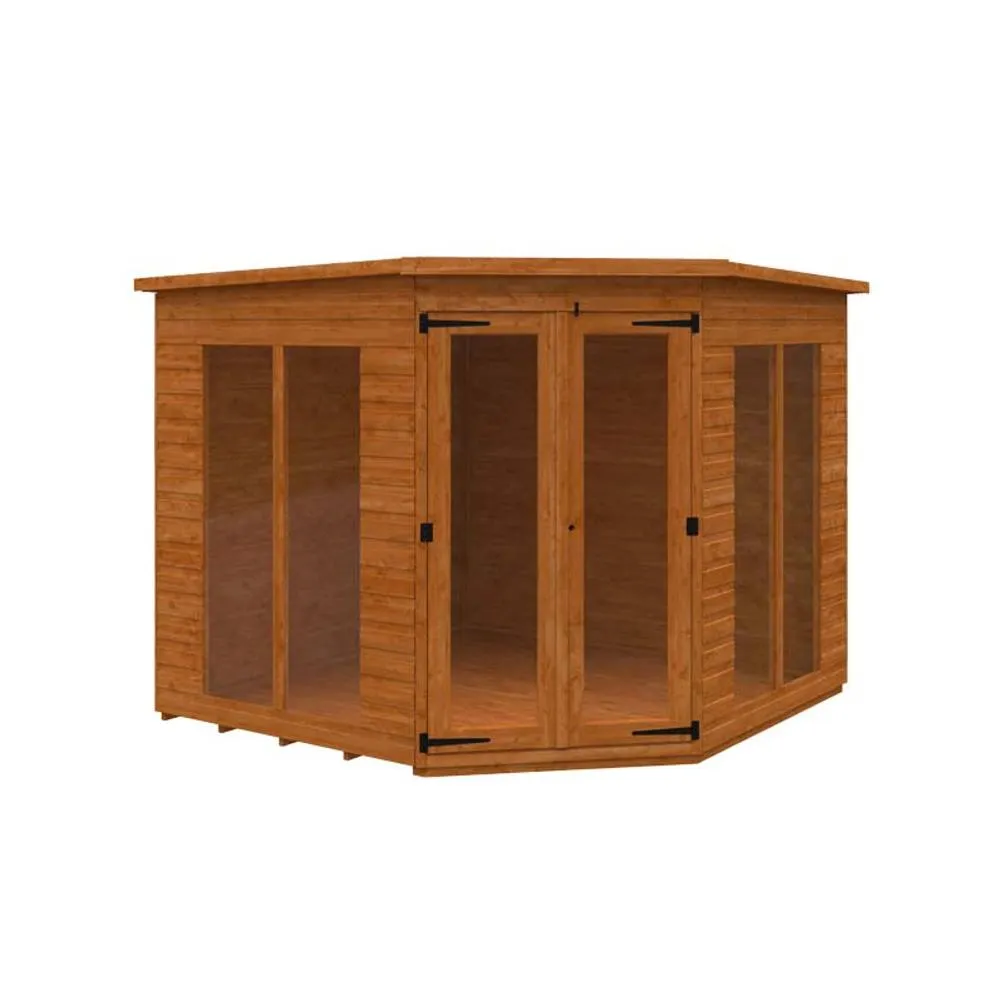 Buttercup Farm 8 x 8 Feet Ful Pane Cornerhouse 12mm Shed - Solid Wood/Softwood/Pine in Burnt Orange
