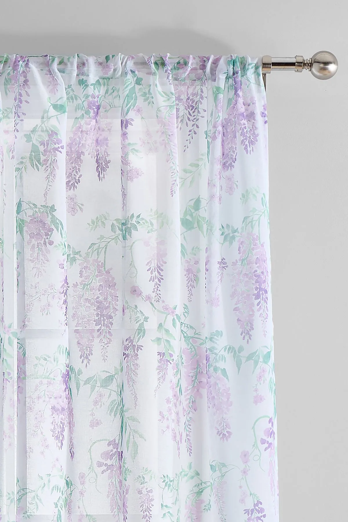 Dreams & Drapes 'Wisteria' Hand Painted Wisteria Print Voile Panel in Lilac 2