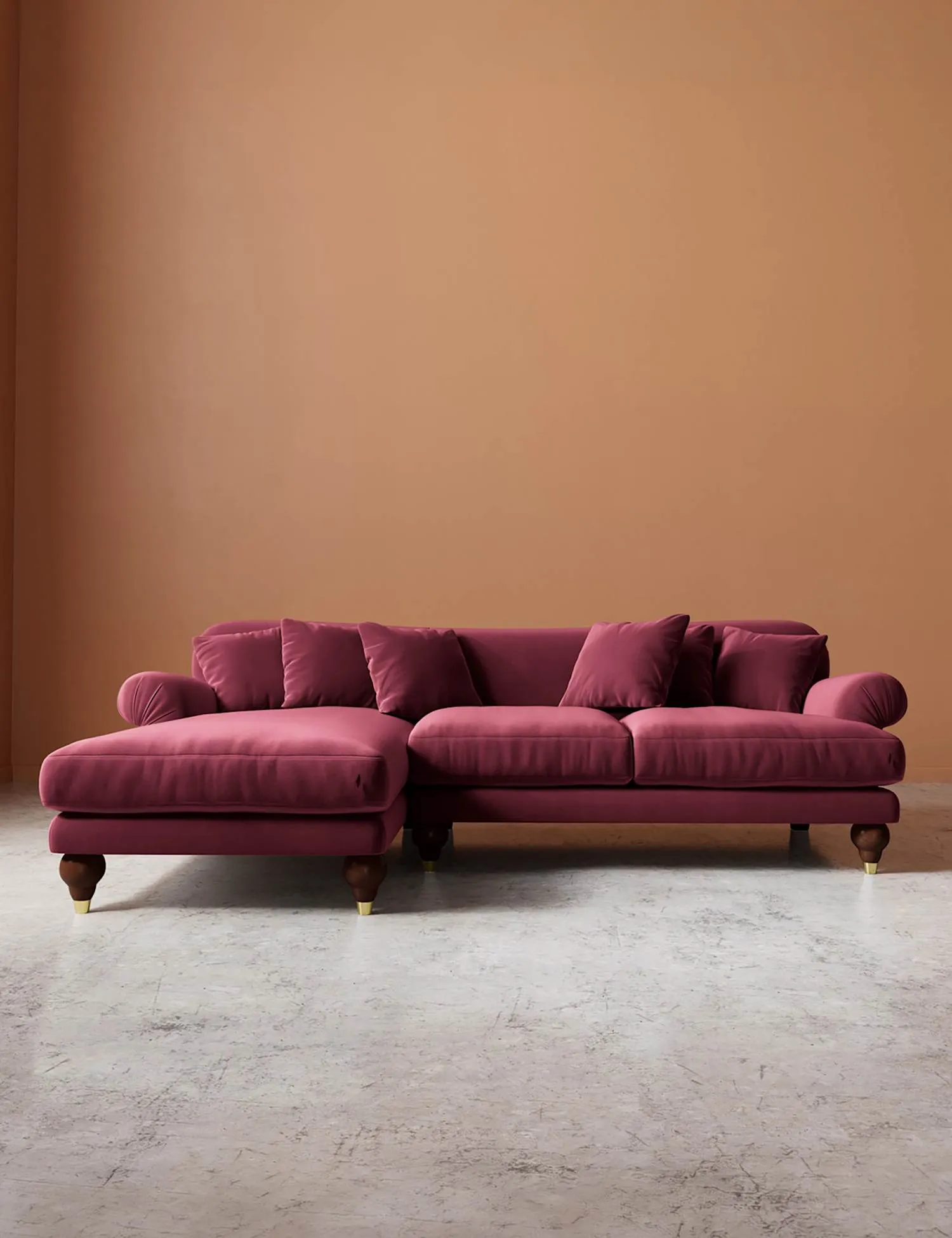 Swoon Willows Easy Velvet Left Corner Sofa Burgundy
