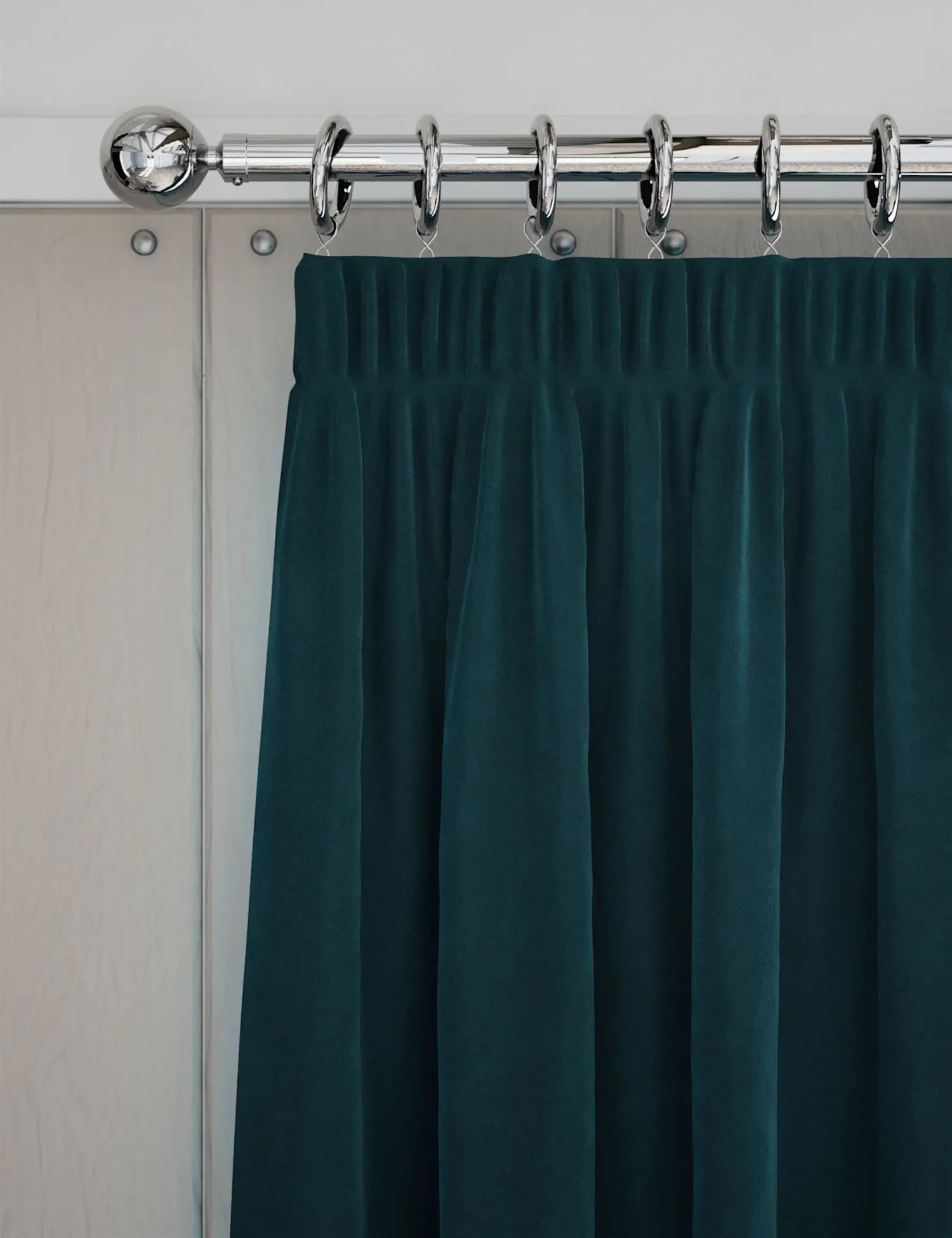 M&S Velvet Pencil Pleat Curtains Mid Blue