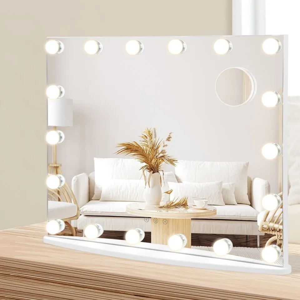 Costway 2 in 1 Tabletop&Wall Mounted Makeup Mirror Vanity Mirror w/18 LED Lights in White 4