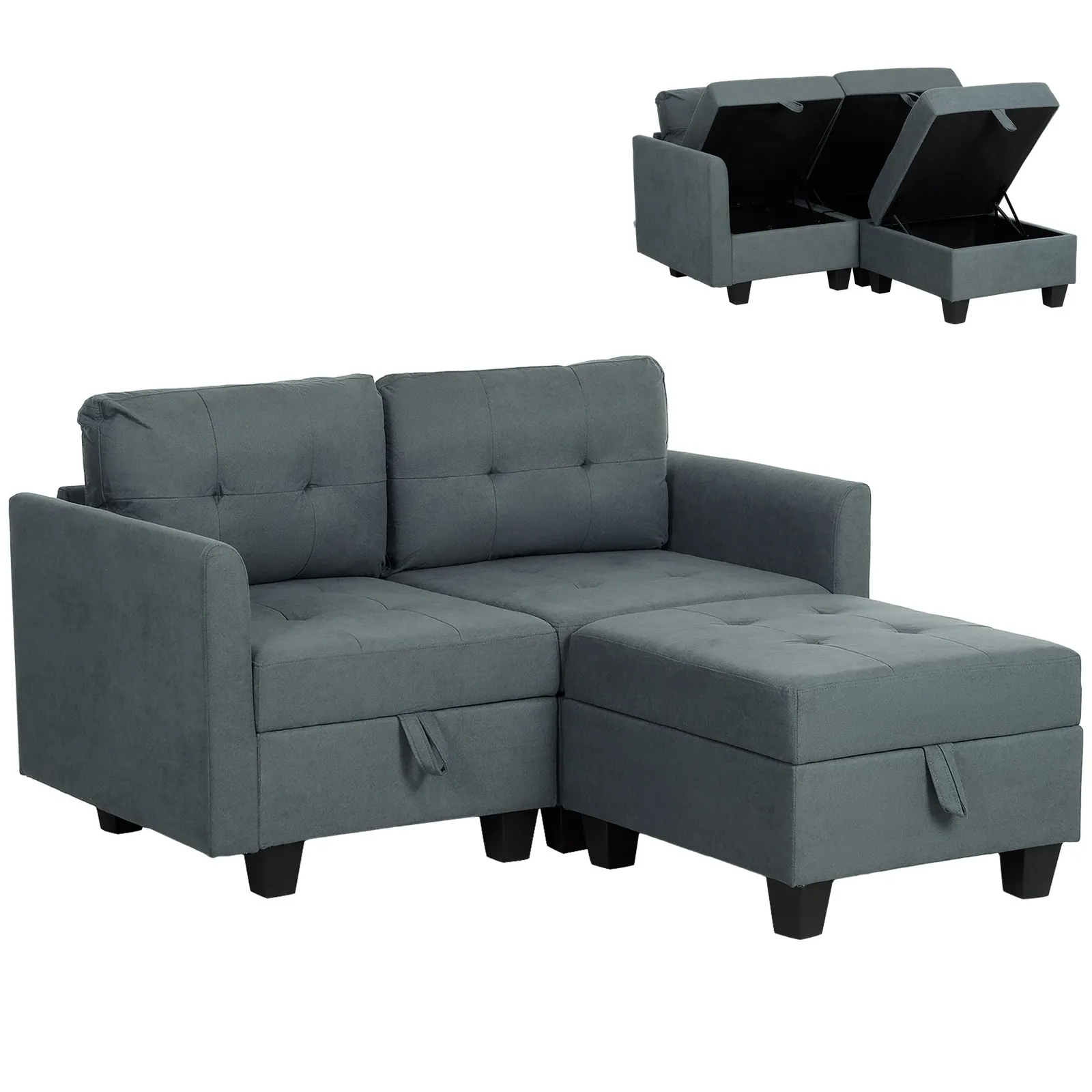 HOMCOM Modular Sectional Sofa with Storage, 2 Seater Sofa Set, Dark Grey 2