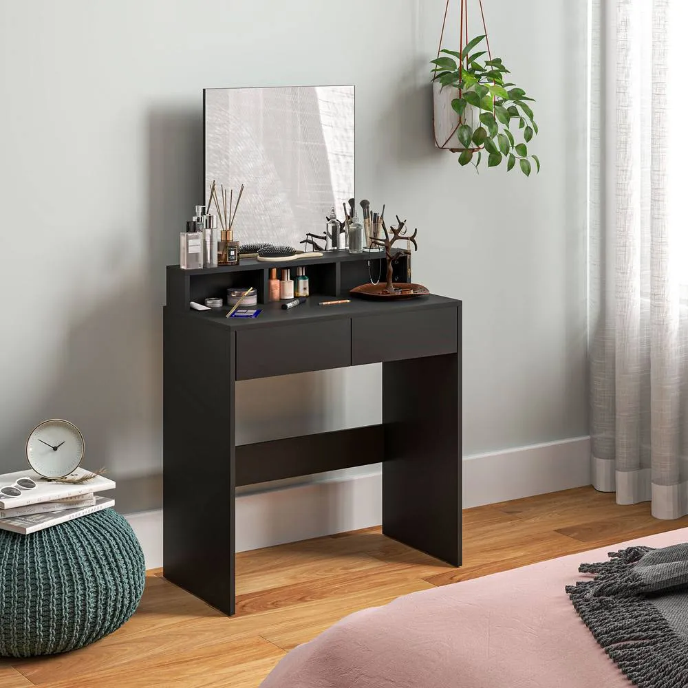 HOMCOM Dressing Table with Mirror, Drawers, for Bedroom, Black 2