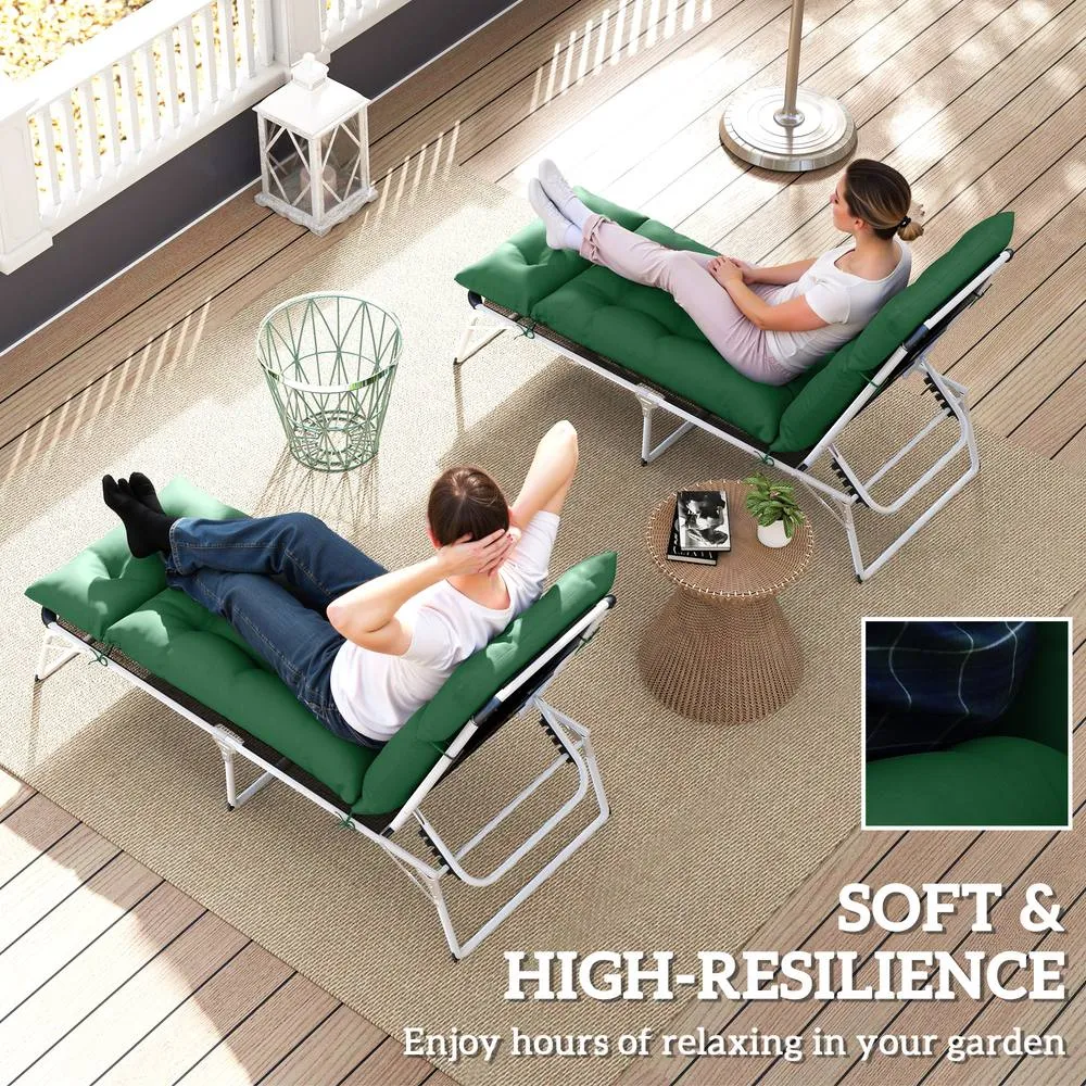OUTSUNNY Garden Lounge Chair Cushions Set of 2, 220gsm Fabric in Green 5