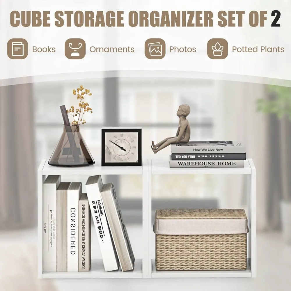 Costway Set of 2 Cube Storage Organizer Stackable Open Bookcase Display Rack Bookshelf in White 4