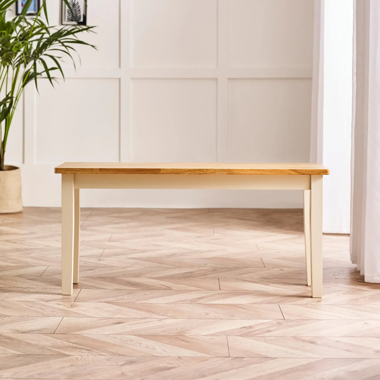 FurnitureboxUK Tenby Small Cream & Oak Coloured Wooden Dining Bench in Light Oak 2