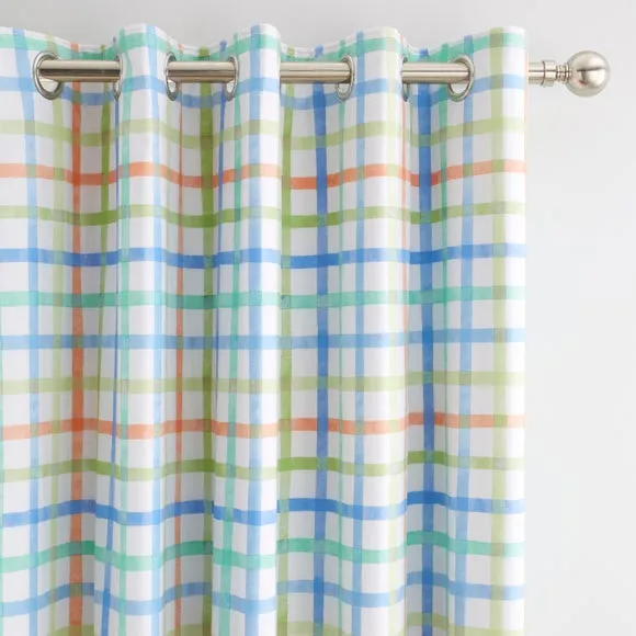 Blue Multi Check Eyelet Curtains