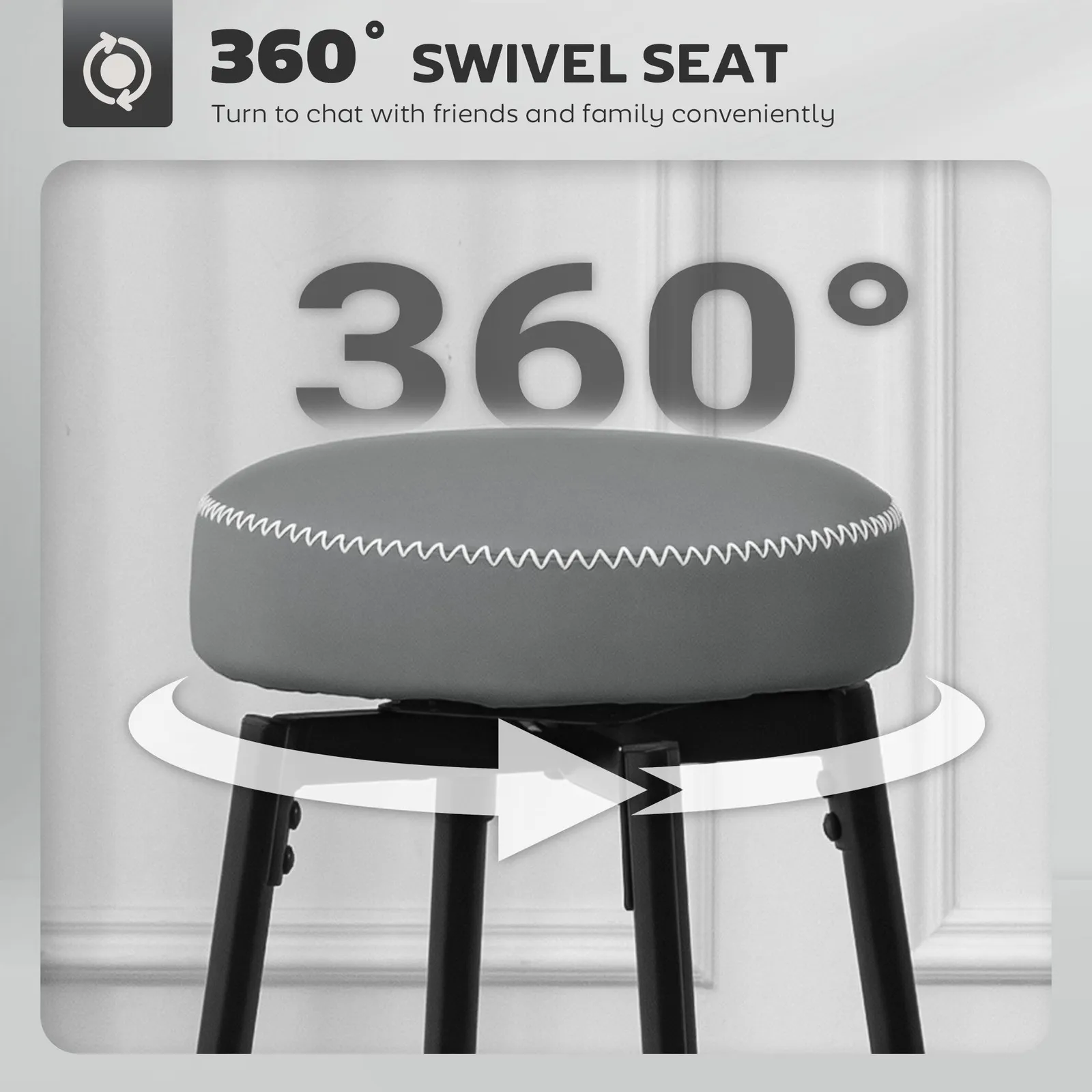 HOMCOM 360 Degree Swivel Bar Stools Set of 2, PU Leather Barstools with Footrest in Grey 4