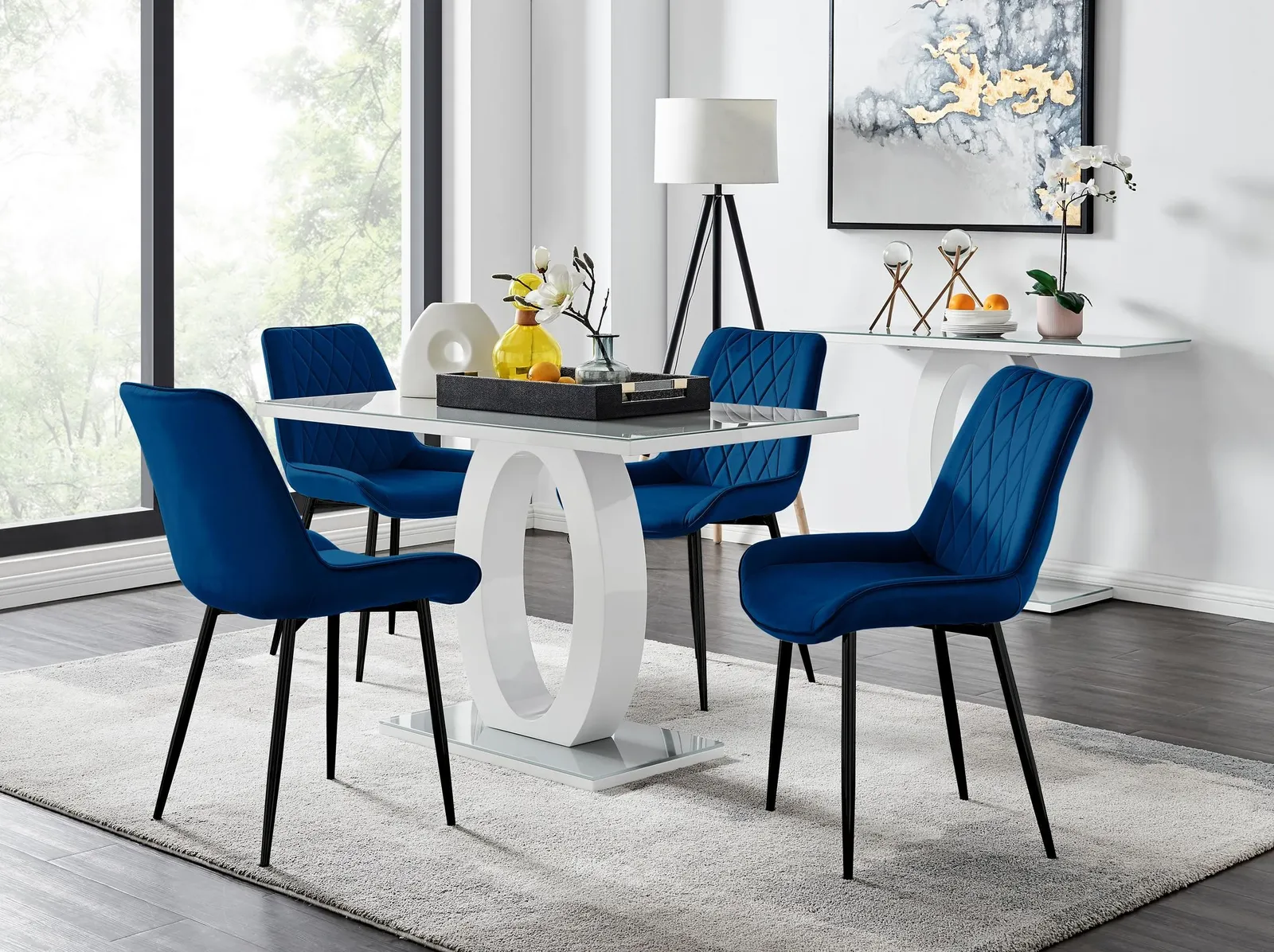 FurnitureboxUK Giovani 4 Grey Dining Table & 4 Pesaro Black Leg Chairs in Navy