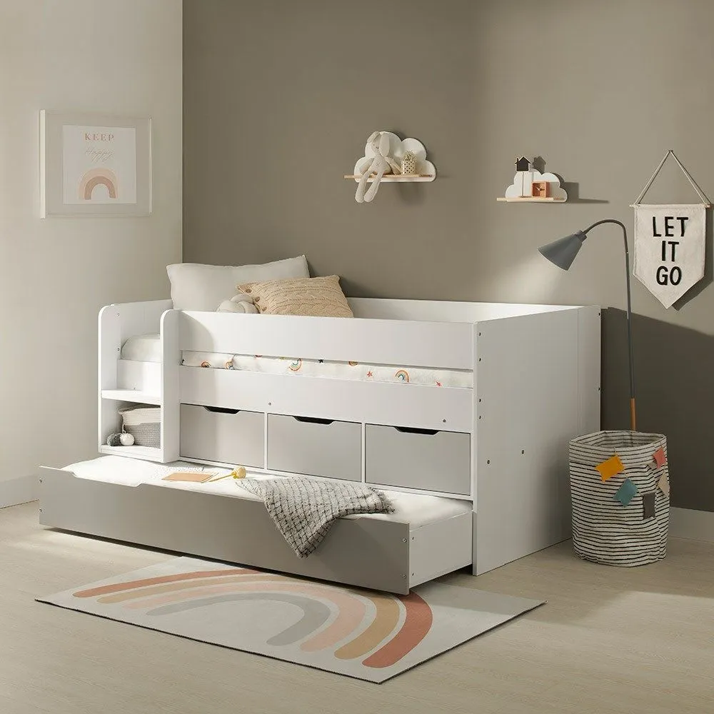 Flair Lars Low Cabin Bed with Trundle & Storage Drawers in White