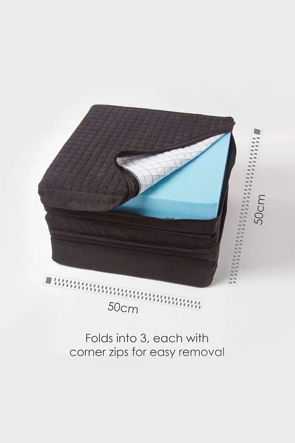 Homescapes Quilted Polyester 3 Seater Orthopaedic Booster Cushion Cover in Black 4