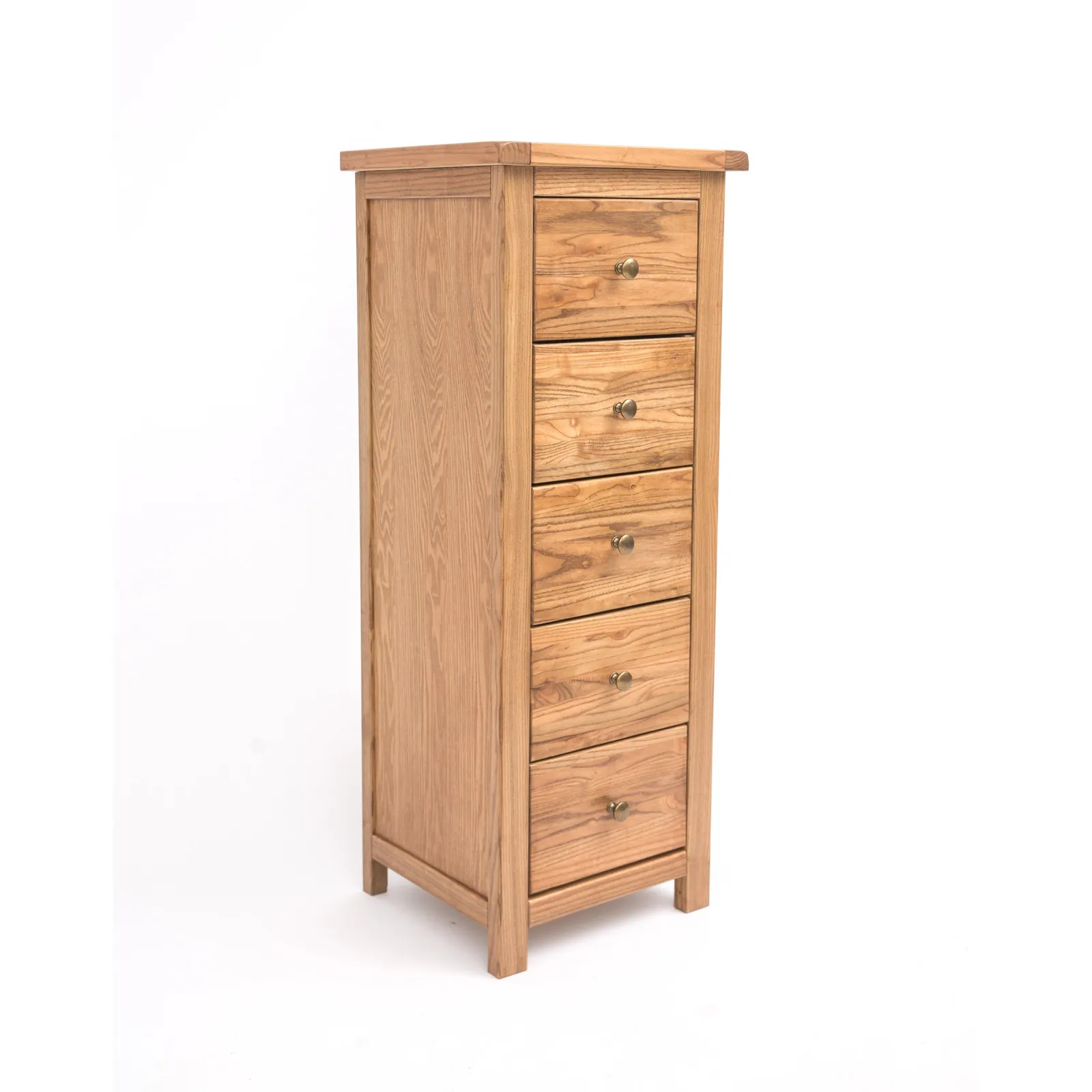 Cabinet Bits Trivento 5 Drawer Narrow Chest of Drawers Brass Knob in Natural 2