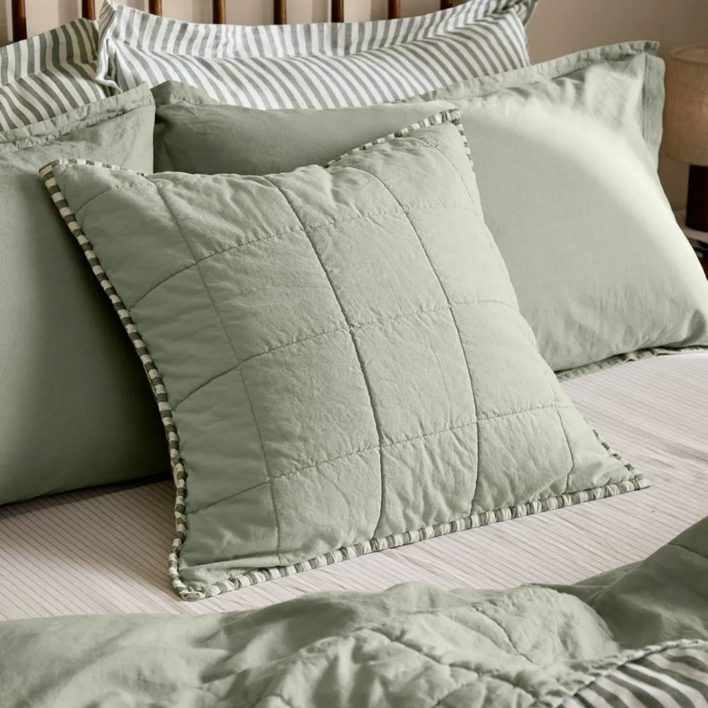 Yard Hebden Striped 100% Cotton Cushion in Green 1