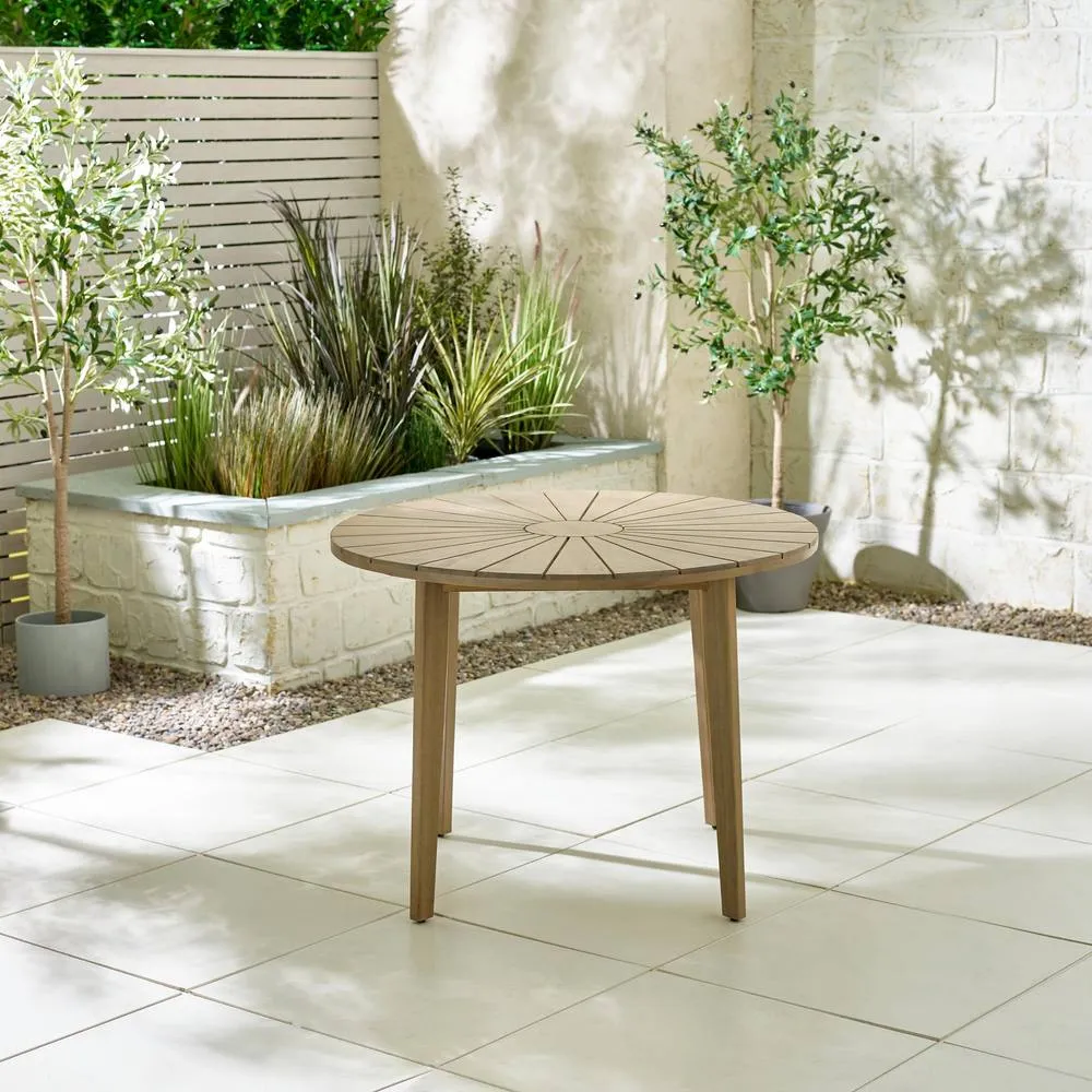 FurnitureboxUK Tari 100cm Round Solid Wood Outdoor Dining Table in Light Brown