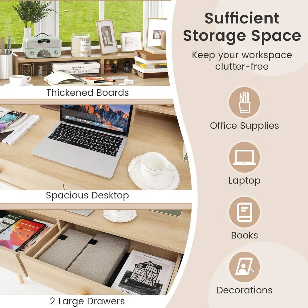 Costway Writing Desk 120 CM Home Office Computer Workstation in Beige 4