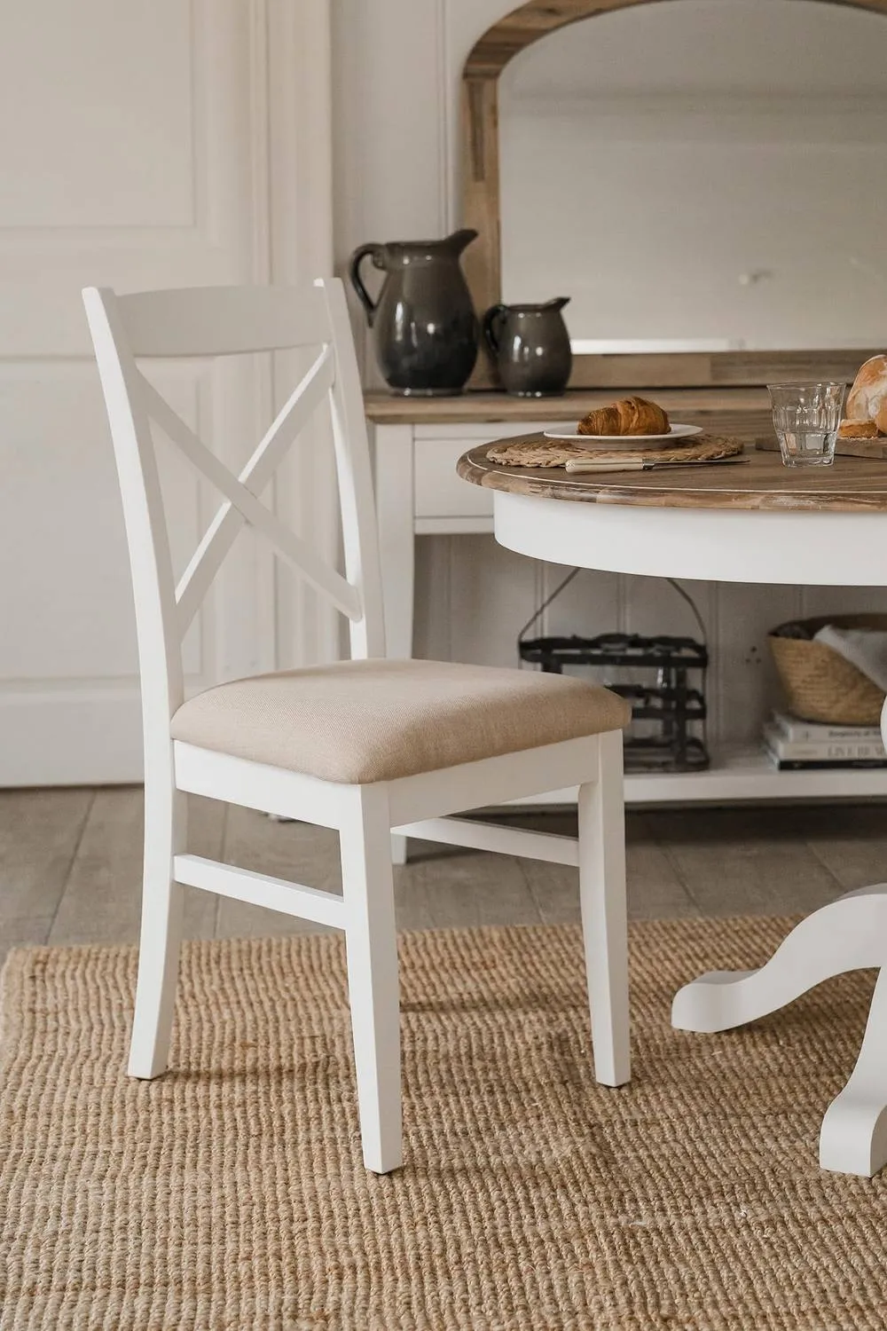Statement Furniture Florence Crossback Upholstered Seat Dining Chair in White