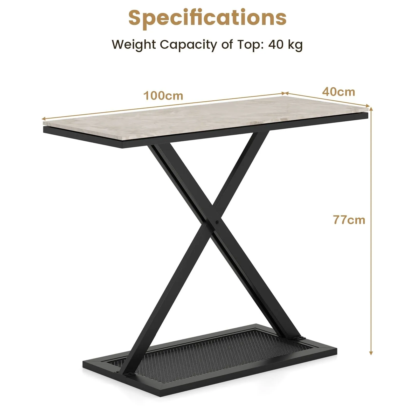 Costway Faux Marble Top Console Table Metal Frame Entryway Table in White 2