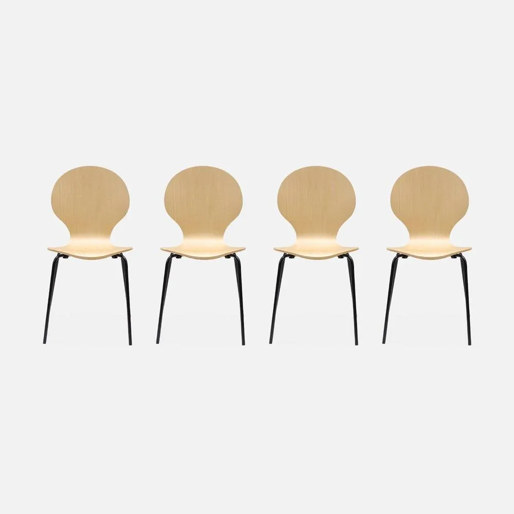 sweeek Set Of 4 Retro Wooden Stacking Chairs in Light Brown 4