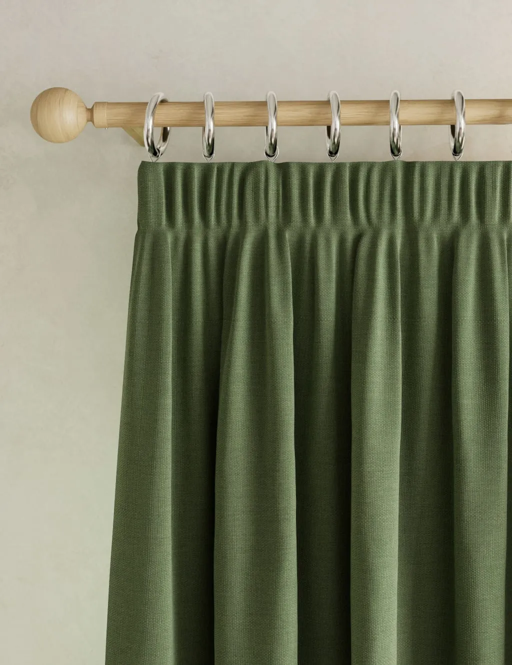 M&S Brushed Pencil Pleat Blackout Thermal Curtains Olive