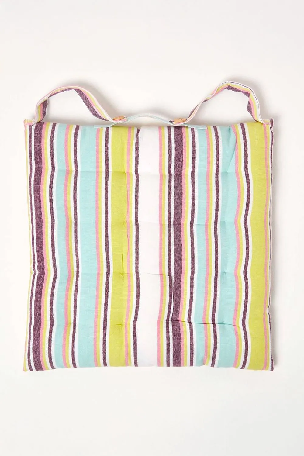 Homescapes Set of 4 Osaka Green Stripe Seat Pad with Button Straps, 40 x 40 cm 4