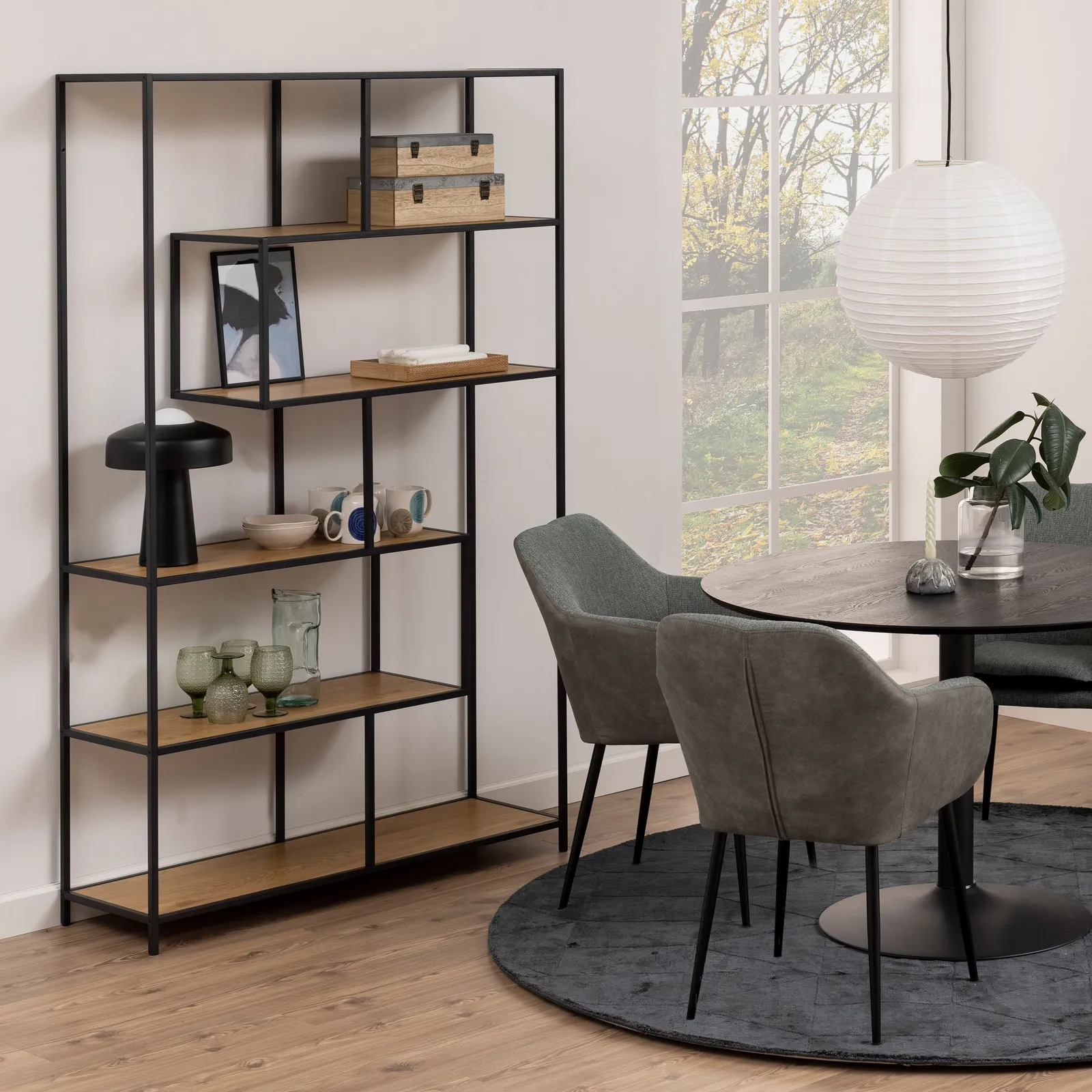 Furniture To Go Seaford Wide Black Metal Bookcase with 4 Black Oak Shelves 5