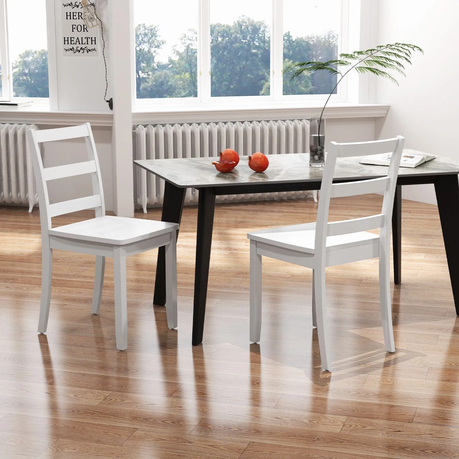 Costway Dining Chairs Set of 4 Ladder Back Side Chairs w/Rubber Wood Legs in White 3