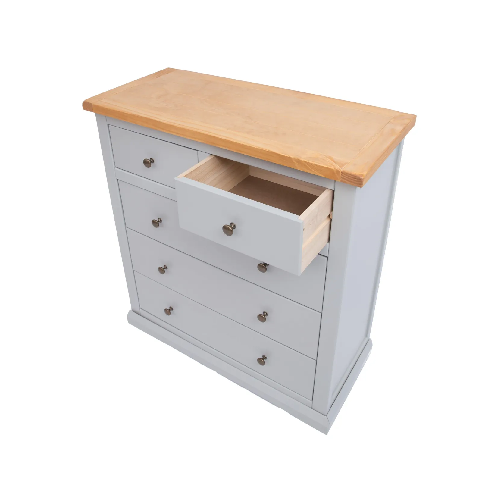 Cabinet Bits Loreo 5 Drawer Chest of Drawers Brass Knob in Light Grey 4