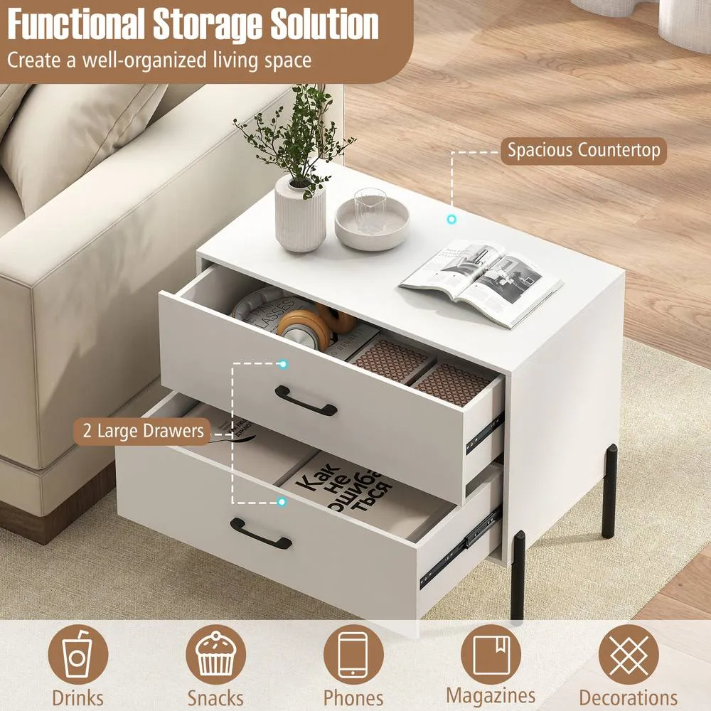 Costway 2 Drawers Dresser Nightstand with 2 Removable Drawers-White in White 6