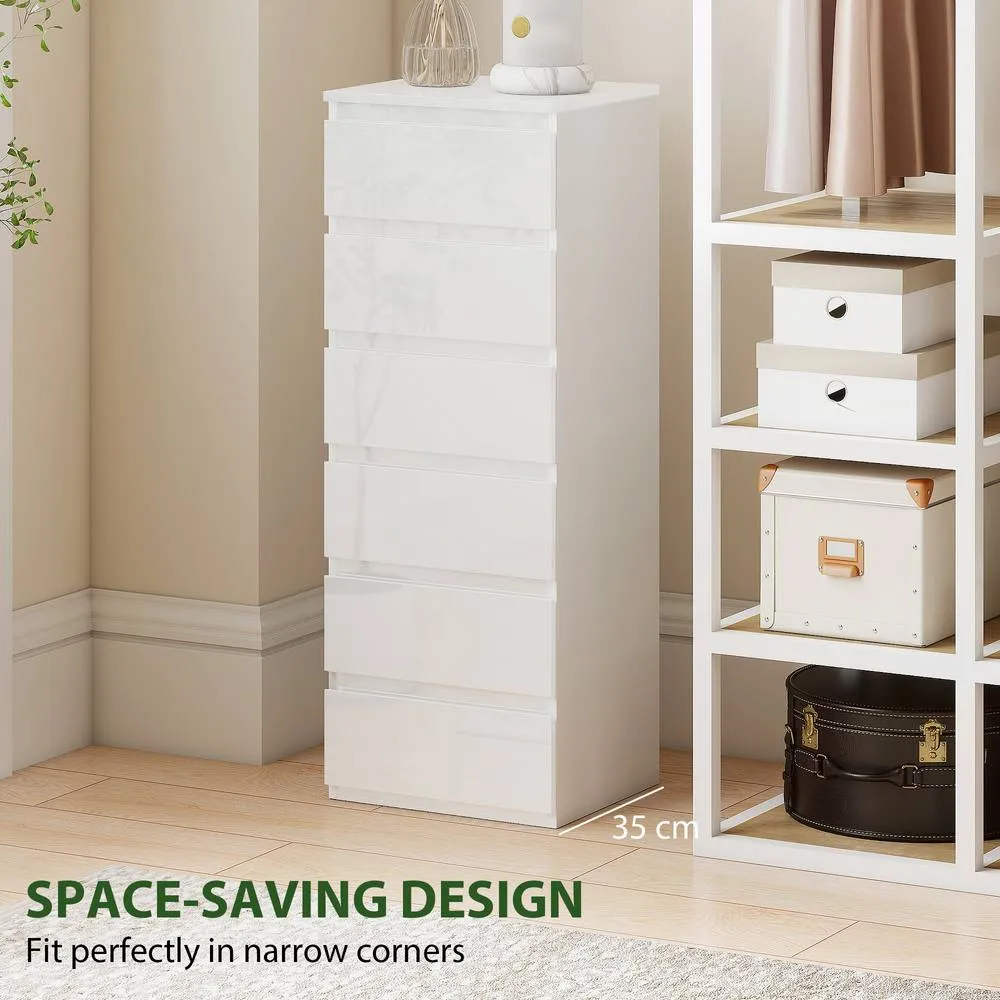 HOMCOM 6-Drawer Chest of Drawers for Bedroom, High Gloss White 6