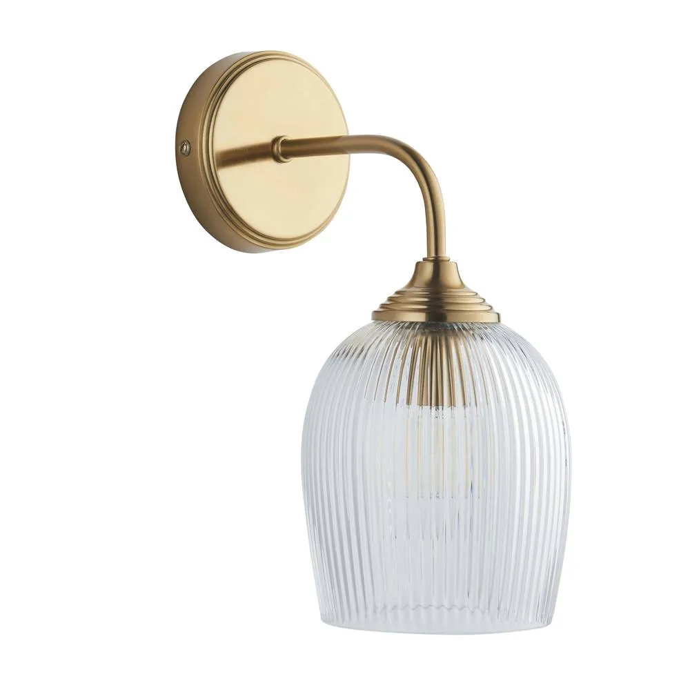 Netlighting Ashcroft Ribbed Dome Wall Lamp & Ribbed Glass E14 in Gold 6