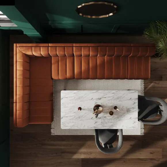 Amali Matte Plush Velvet Right Hand Dining Bench Orange Bundle 3