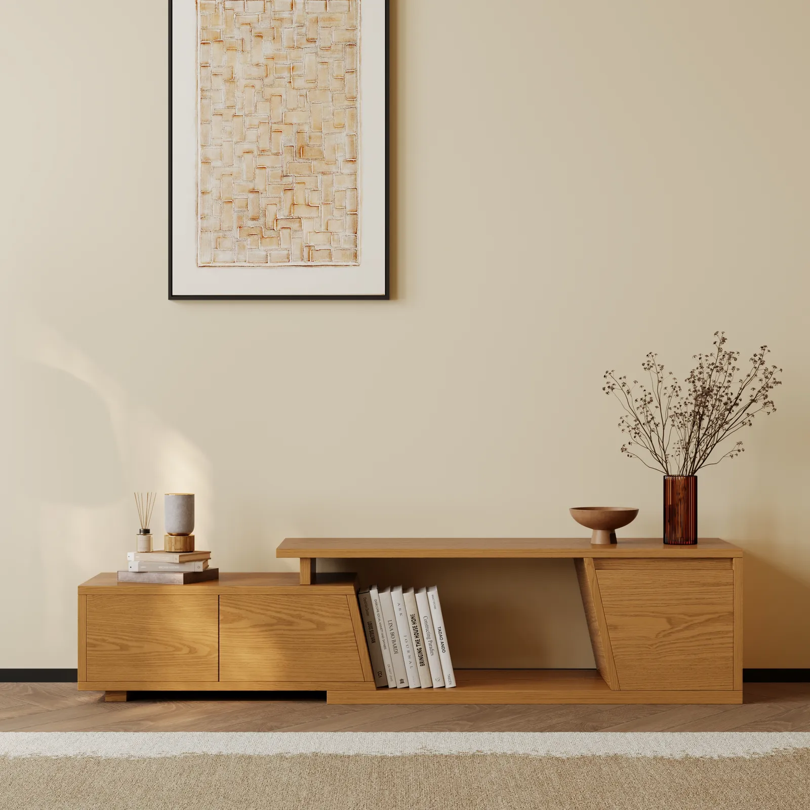 Fero Natural Extendable TV Stand with 3 Drawers 1200 mm - 1800 mm