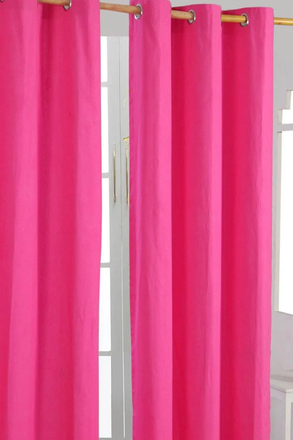 Homescapes Plain Cotton Ready Made Eyelet Curtain Pair in Bright Pink