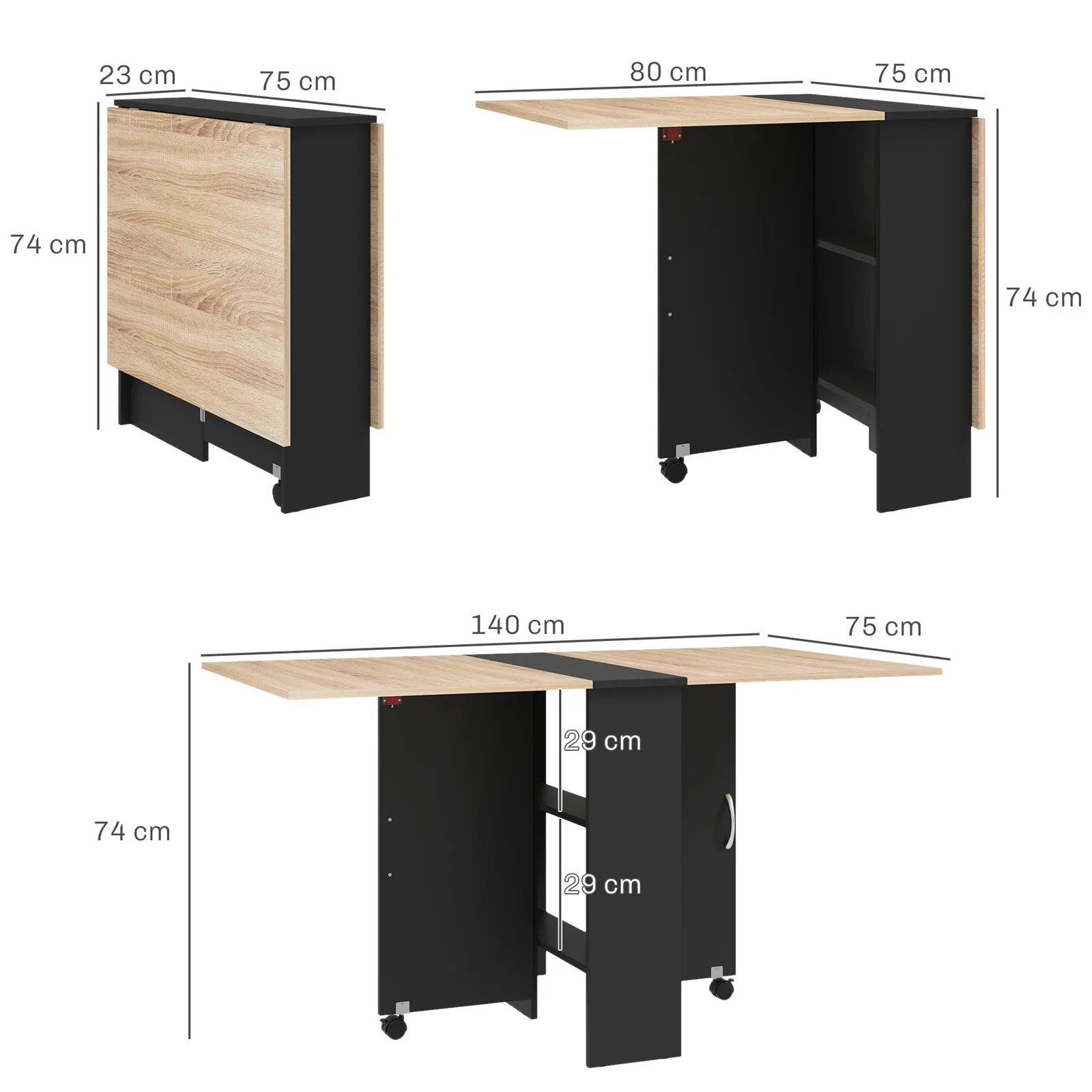 HOMCOM 80-140 cm Folding Dining Table for 4-6 Drop Leaf Table in Black 3