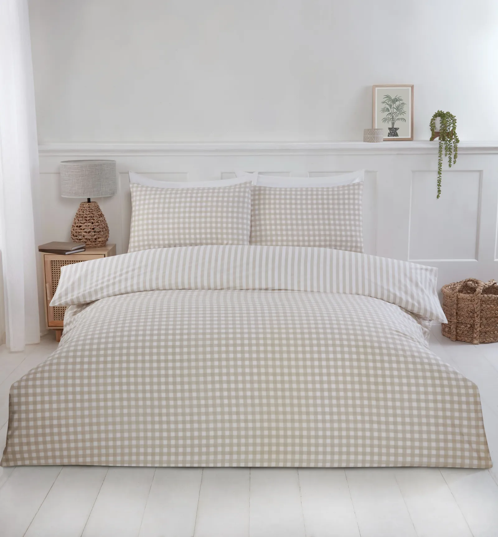 Rapport Home Gingham Polycotton Check Polycotton Duvet Cover Set With Pillowcase in Natural 1