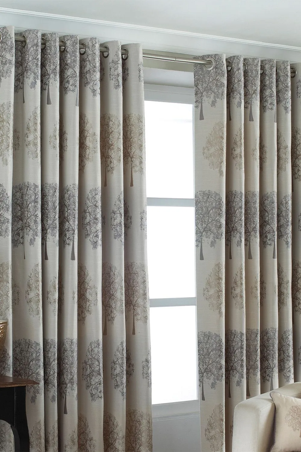 Paoletti Oakdale Tree Motif Eyelet Curtains in Silver