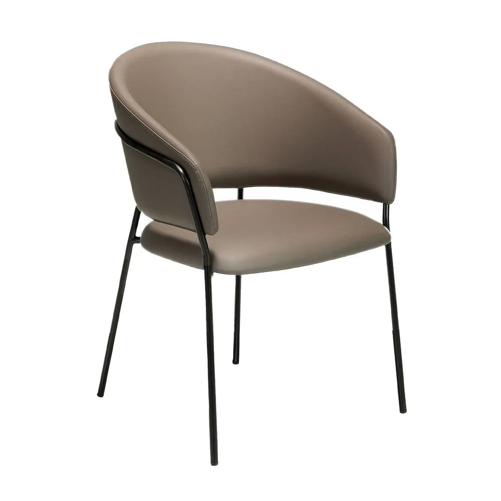 Angel Cerda Dark Mink Leatherette Dining Chair with Armrests in Fawn