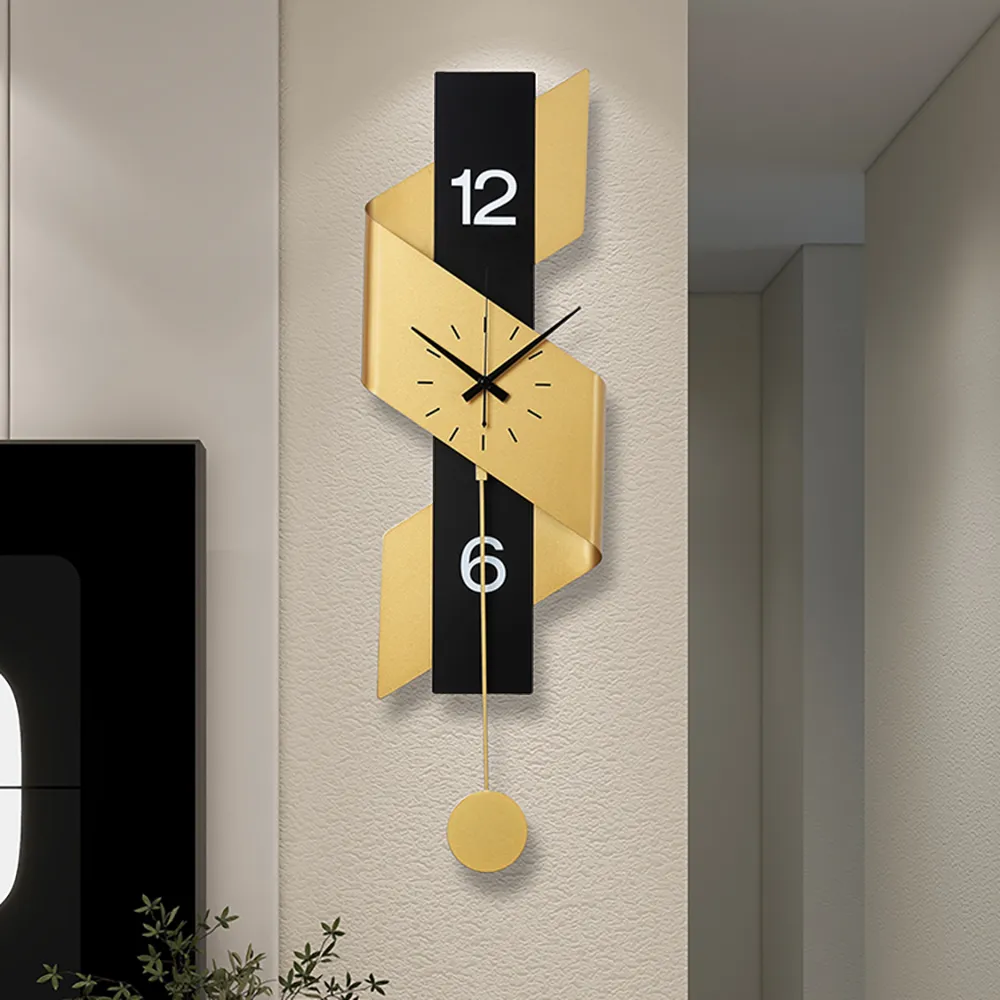 870mm Modern Geometric Gold & Black Digital Wall Clock Oversized Wall Decor For Living Room