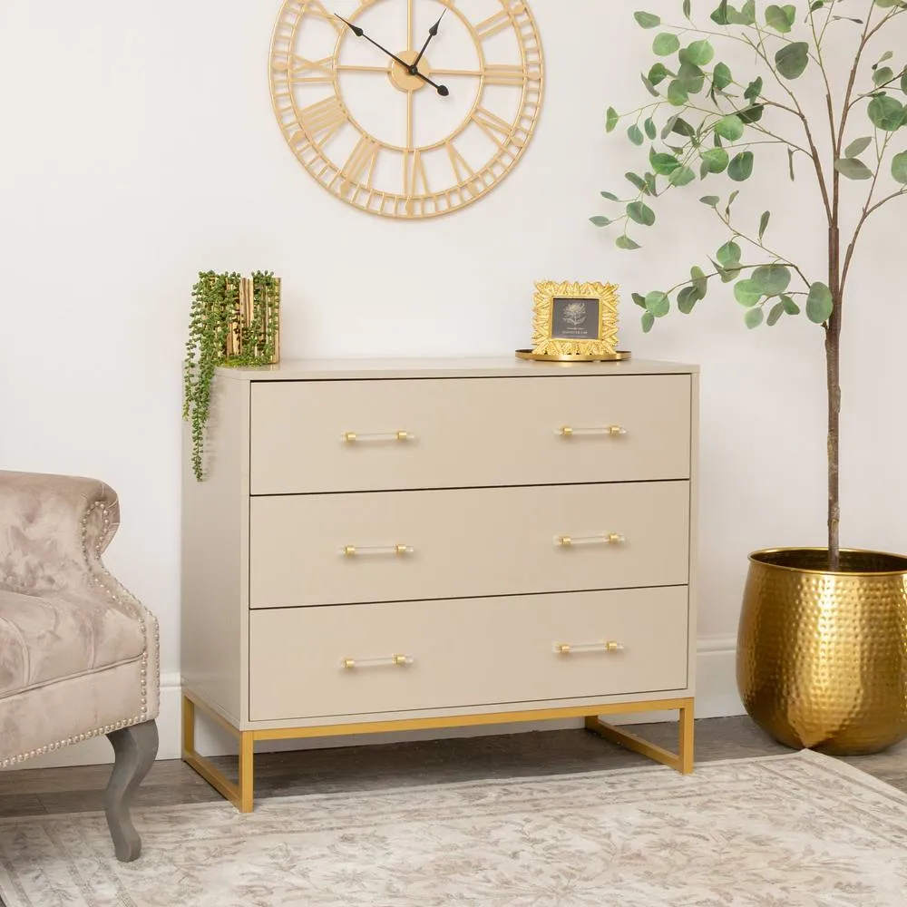 Melody Maison Large 3 Drawer Chest Of Drawers - Liana Taupe Range in Beige 4