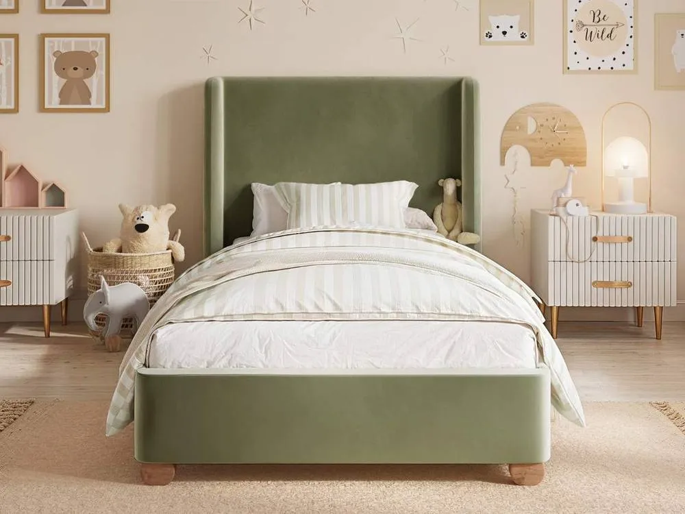 Flair Alma Single Winged Headboard Bed in Green 2