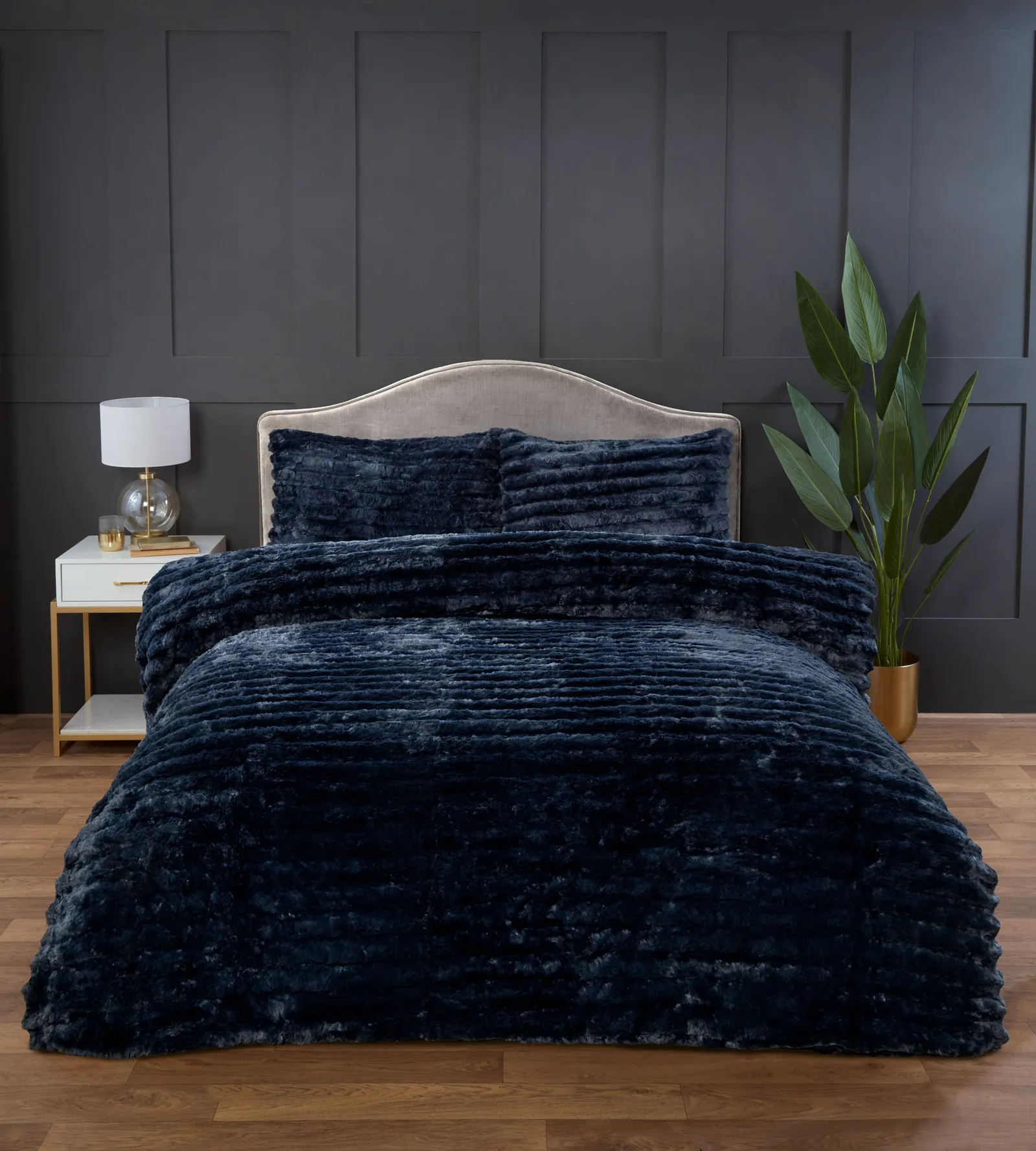 Rapport Home Chunky Ribbed Fur Polyester Soft & Cozy Duvet Cover Set With Pillowcase in Charcoal