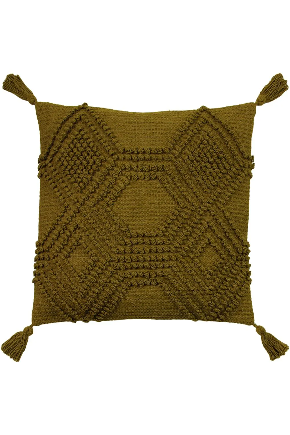 Furn Halmo Tufted Woven Tasselled Cushion in Olive