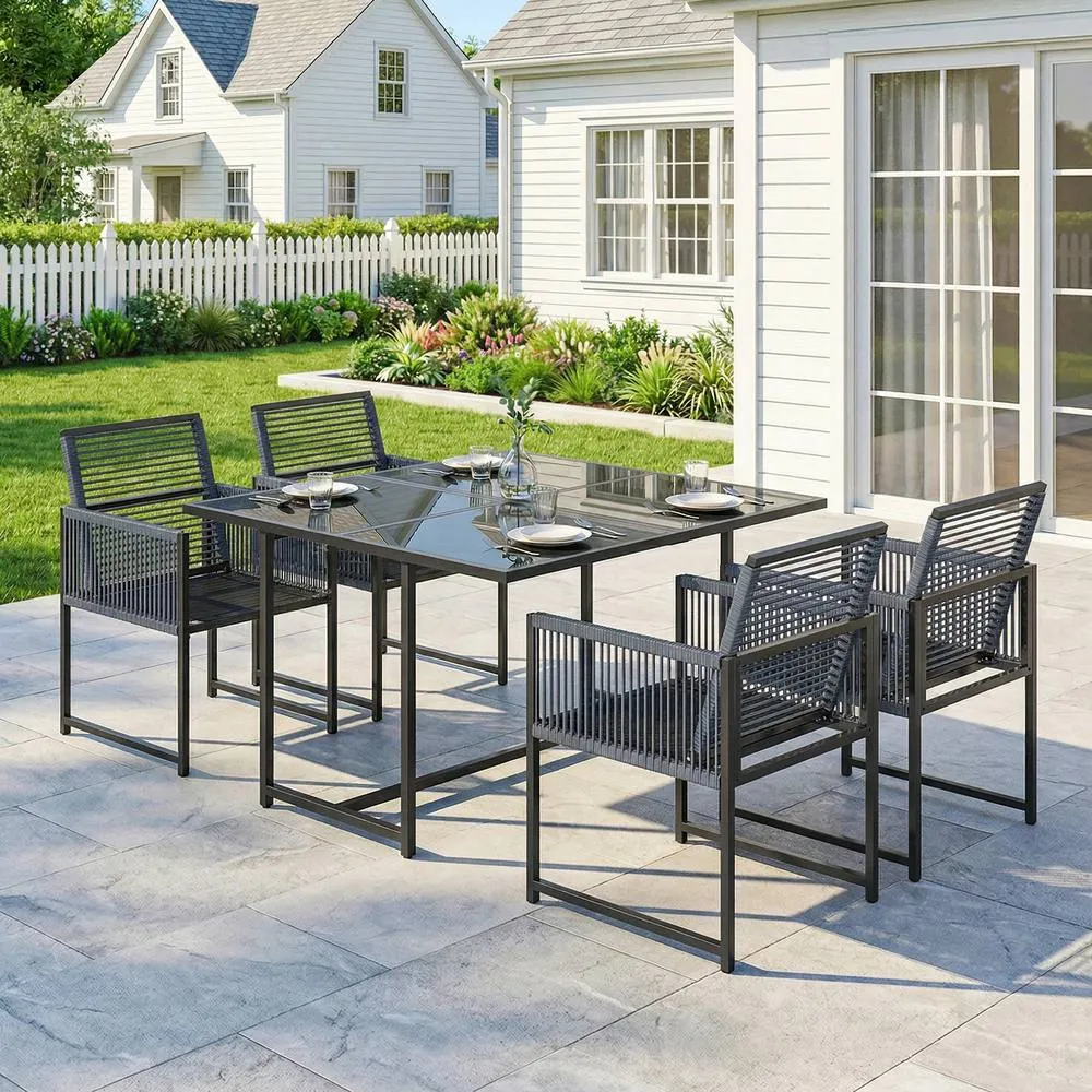 OUTSUNNY Garden Dining Set, Outdoor Table & Chairs with Foldable Backrest in Dark Grey
