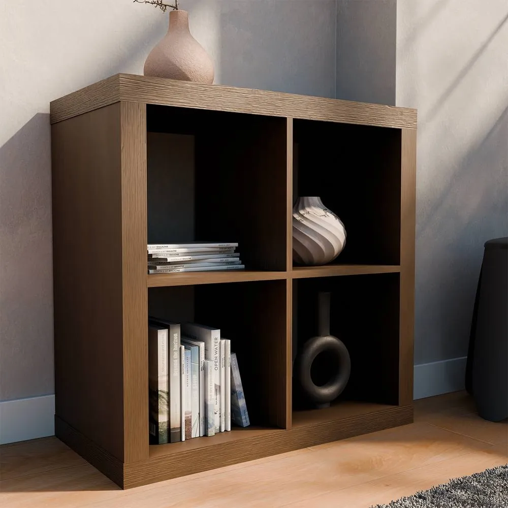 sweeek 2-level Cubic Bookshelf With 4 Compartments in Walnut 3