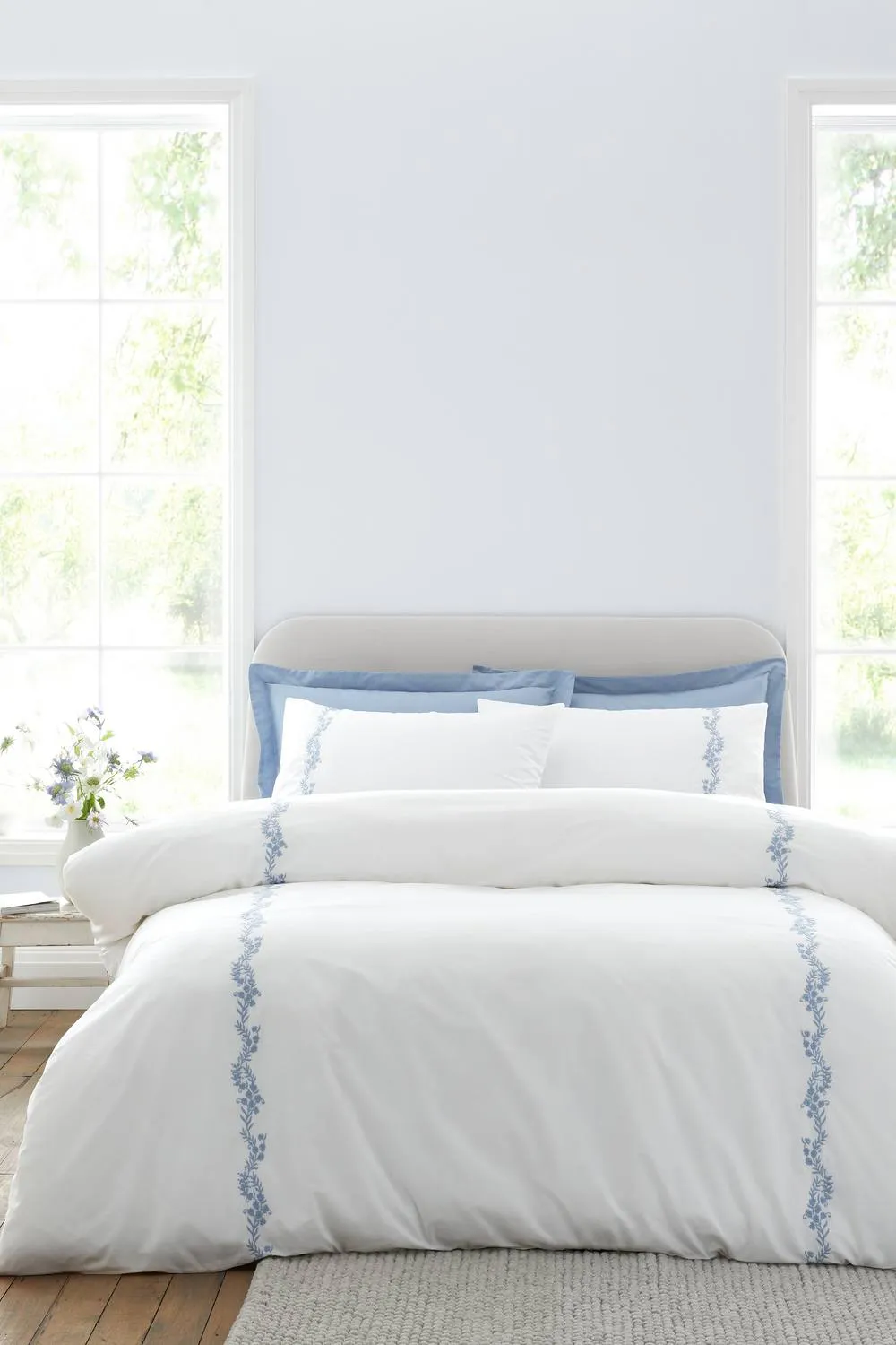 Bianca 'Camille Embroidered Floral' 200 Thread Count Cotton Duvet Cover Set in Blue 1