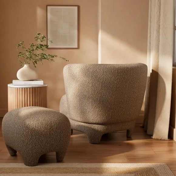 Rhetta Sherpa Chair and Footstool 2